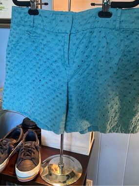 LOFT Teal Eyelet Jean Shorts